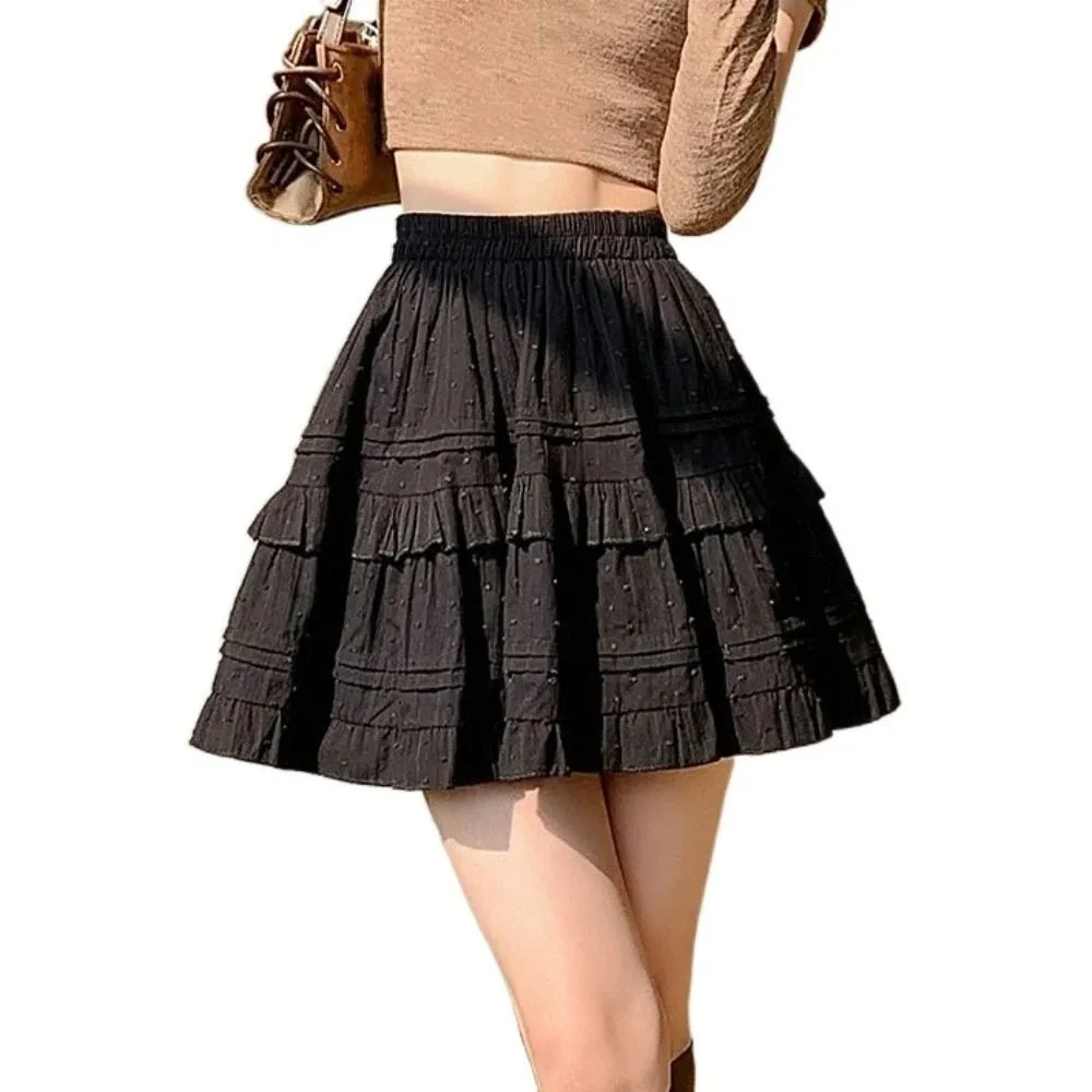 Elastic Dots Shorts Mini Skirt Short A-line High Waist Cake Skirt Harajuku Tiered Pleated Cake Skirt Girl Preppy