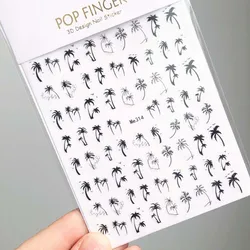 1Pcs Black Coconut Tree 3D Nail Art Sticker Summer Ocean Shark Palm Tree Decals DIY Colorful White Gold Silver Nail Decoration