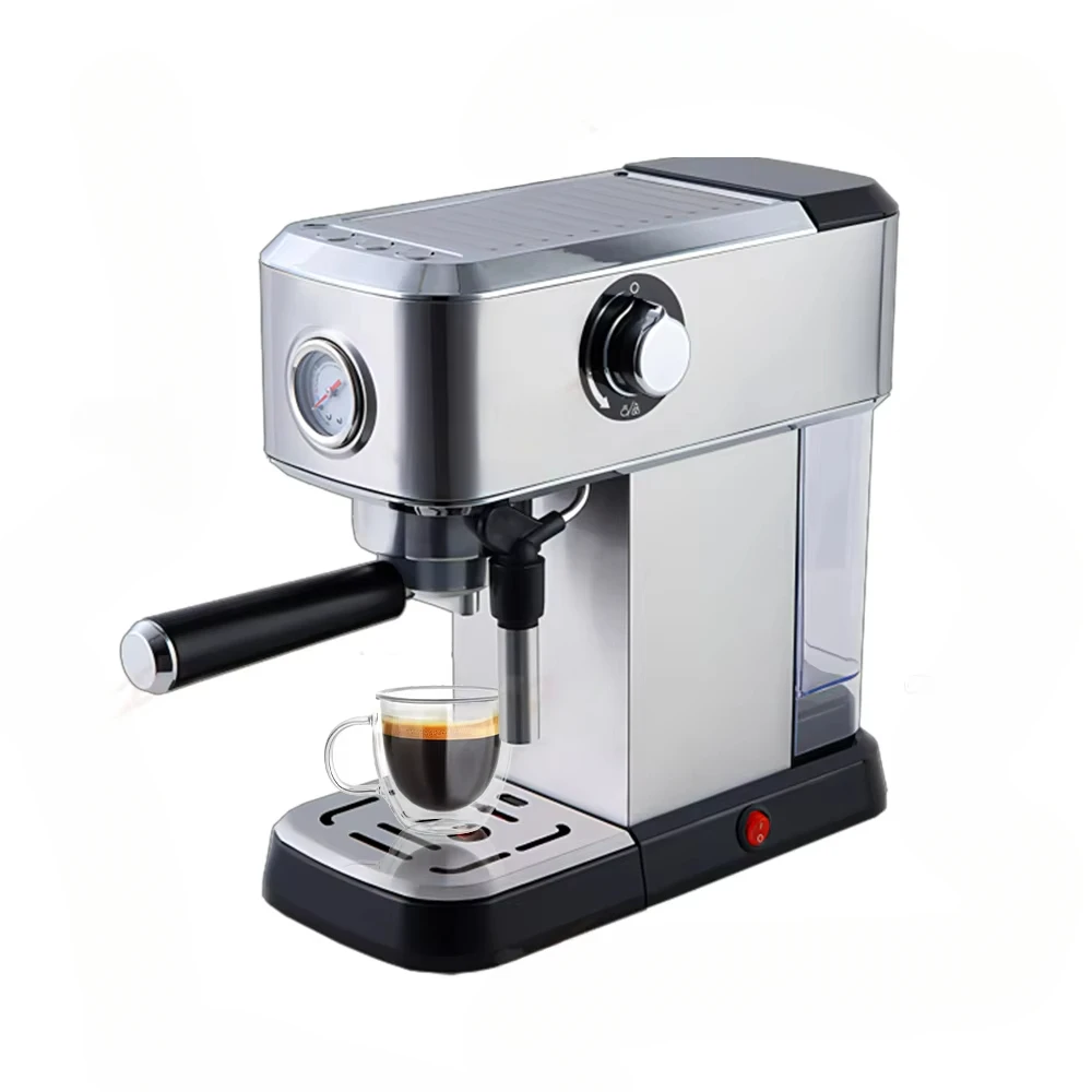 Electric Stainless Steel Professional Cappuccino Espresso Coffee Making Machine with Milk Frother Cup Warming Function