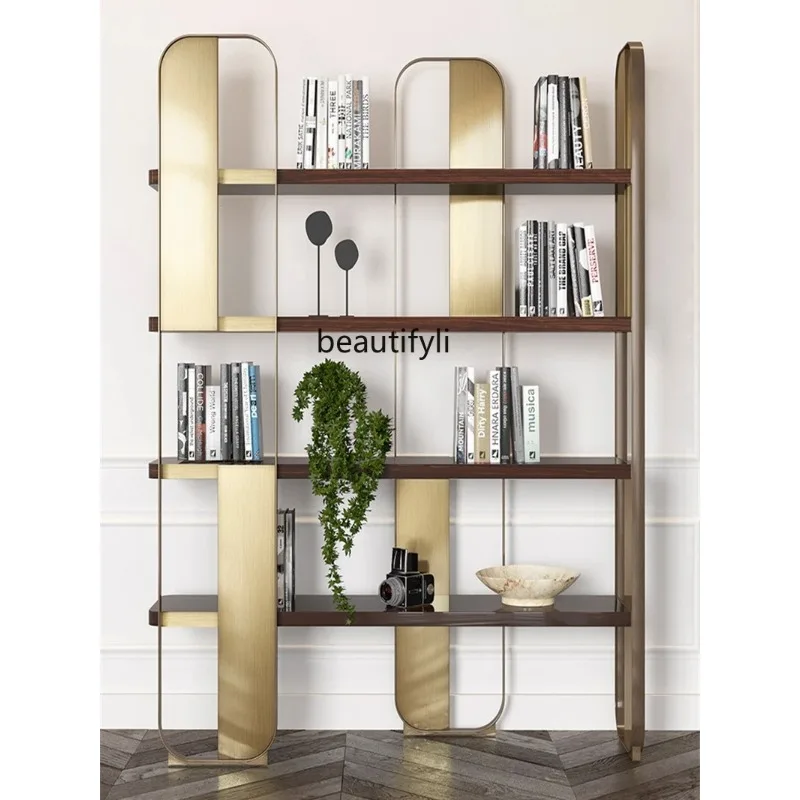 

Light Luxury Bookshelf Stainless Steel Living Room Shelf Office Modern Multi-Layer Display Stand Metal Floor Bookcase