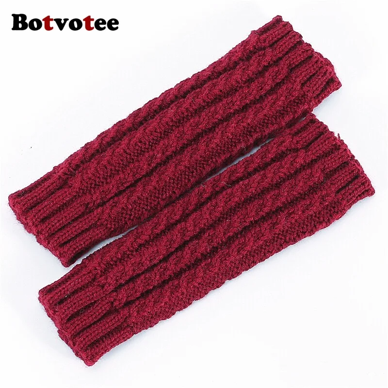 Botvotee Y2k gants d'hiver demi-doigt pour femmes hiver doux chaud tricot bras gants chaud sans doigts blanc rouge mitaine Guantes