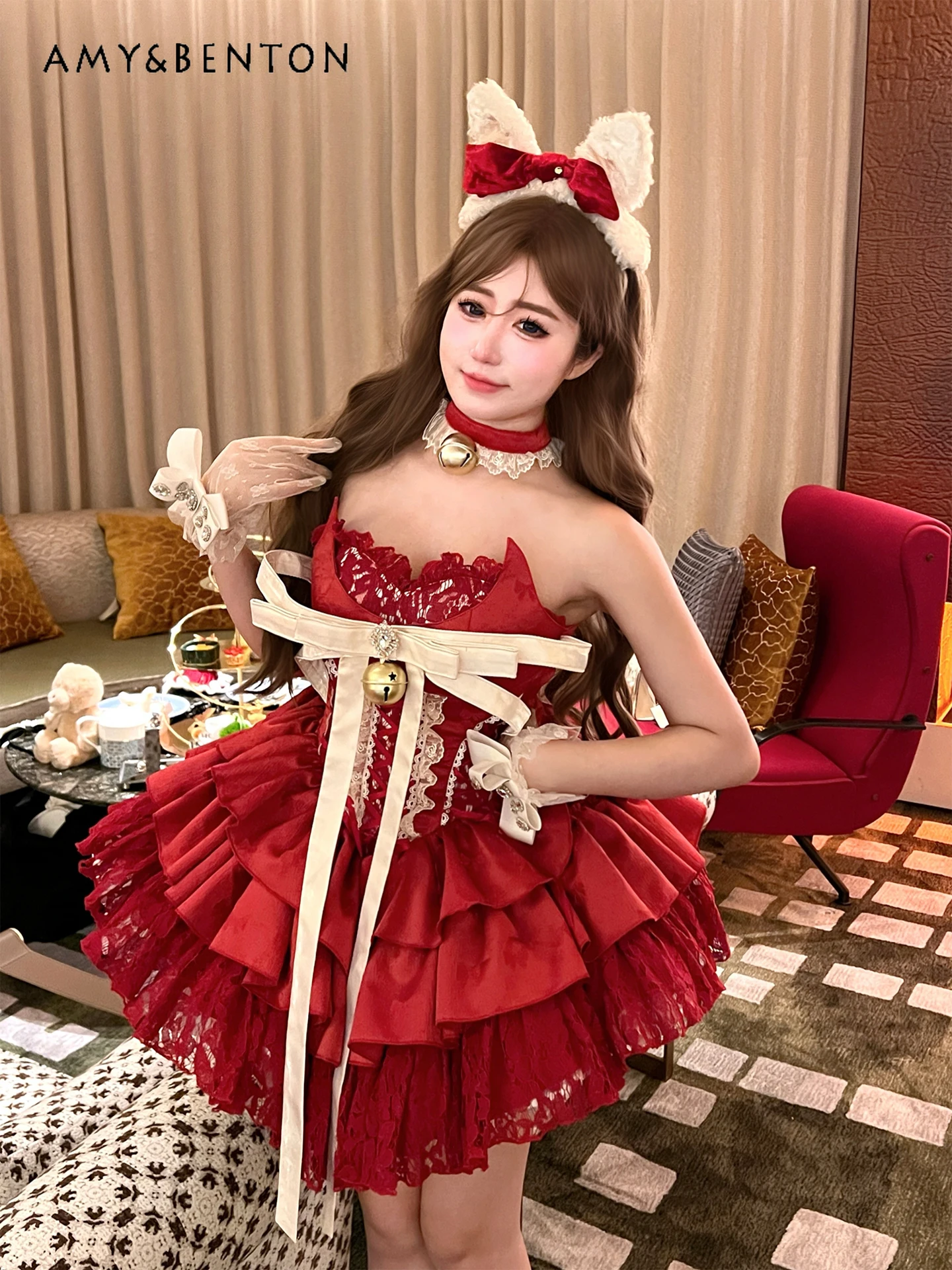 Robes de soirée de noël rouge, Style Ballet pour filles, robe de princesse JSK de luxe élégante, douce et magnifique, vêtements pour femmes du nouvel an