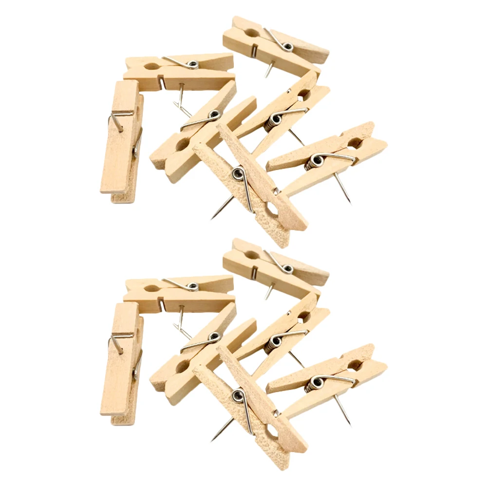 20 Pcs Push Pin Clips Thumbtack Pushpins Wood Photo Multipurpose Wooden Paper with