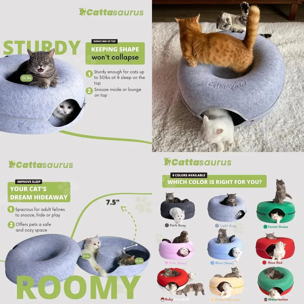 

Большая лежанка-пещера для кошек 3-в-1 с туннелем и когтеточкой, моющаяся, для кошек весом до 45 фунтов (светло-серая)