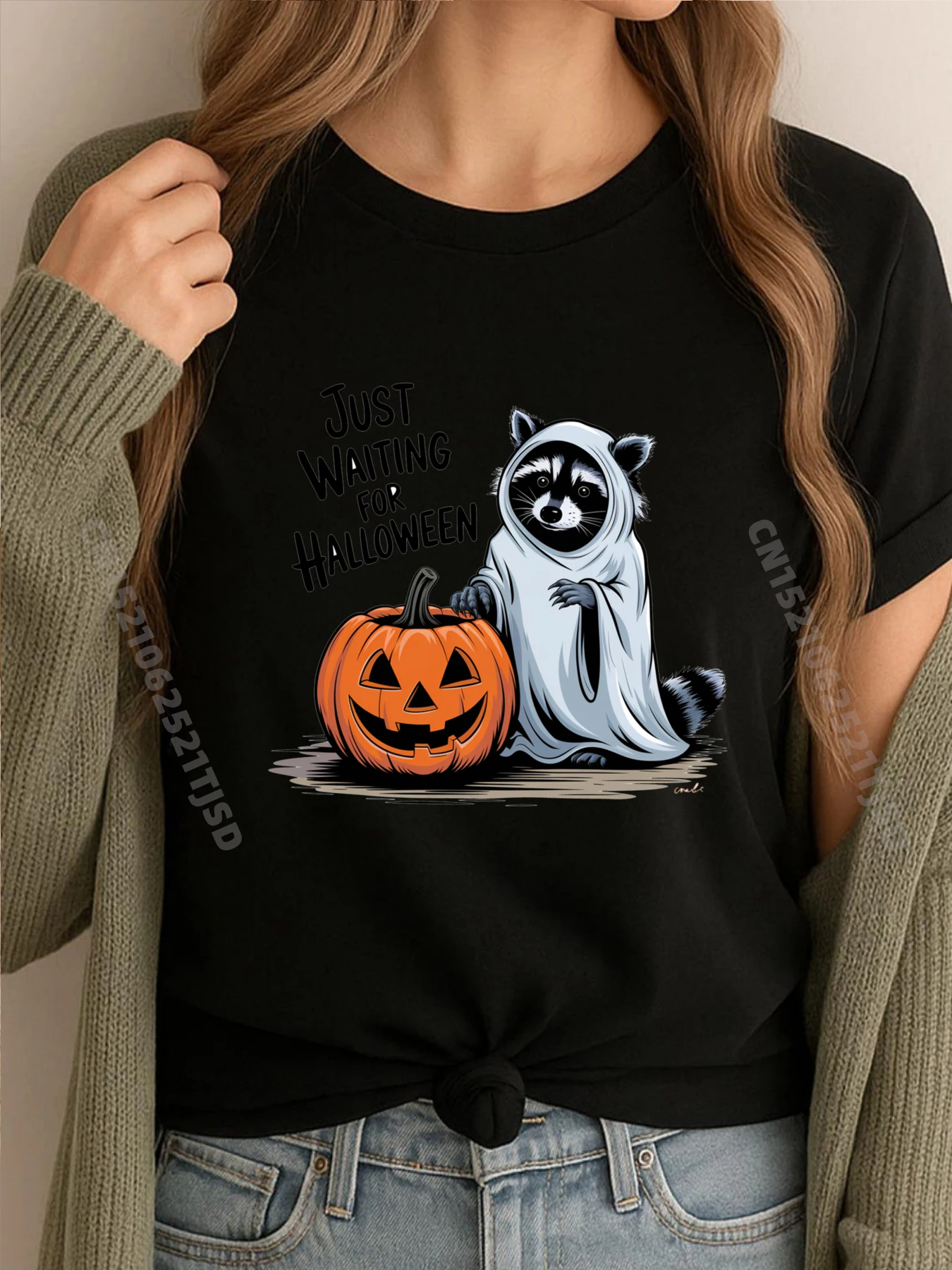 

Just Waiting For Halloween Opossum Raccoon Halloween Oversized T Shirt Tshirt Party