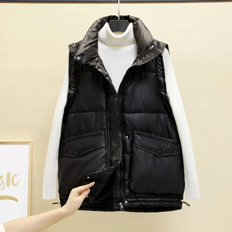 Large Size Maternity Fashion Coats Solid Color Sleeveless Pregnant WomanCotton-padded Jacket Turtleneck Waistcoat Pregnancy Vest