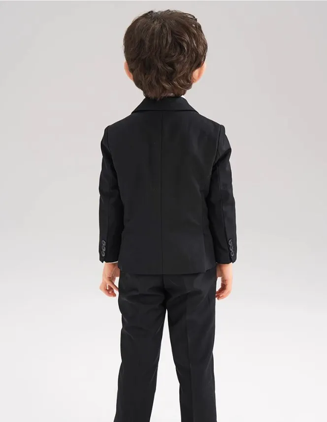 Korea Boys Black Suit For Wedding Children Jacket Vest Pants Tie 4Pcs Ceremony Tuxedo Dress Kids Photograph Performance Costume