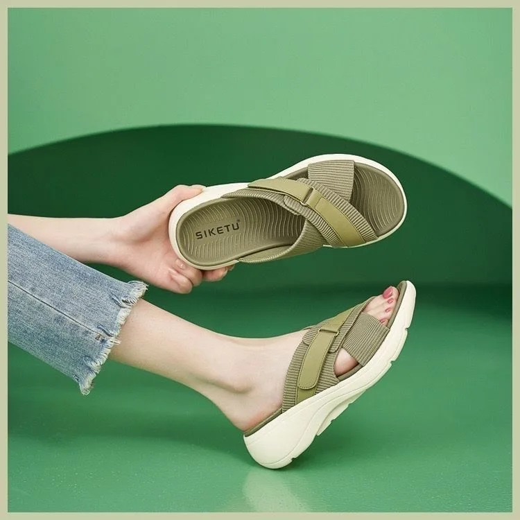 Summer Slippers Thick Heel Slope Follow Soft Bottom Lightweight Anti-Slip Casual Sandals for Women Outdoor Wear Mom Shoes