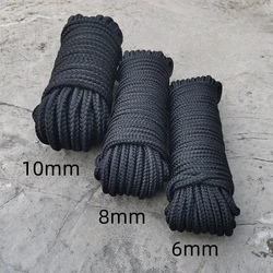 Cuerda trenzada de nailon negro, cordón de encuadernación, resistente al desgaste, cuerda de tracción de tienda, 12 hebras, 3/4/5mm, 6mm, 8mm, 10mm
