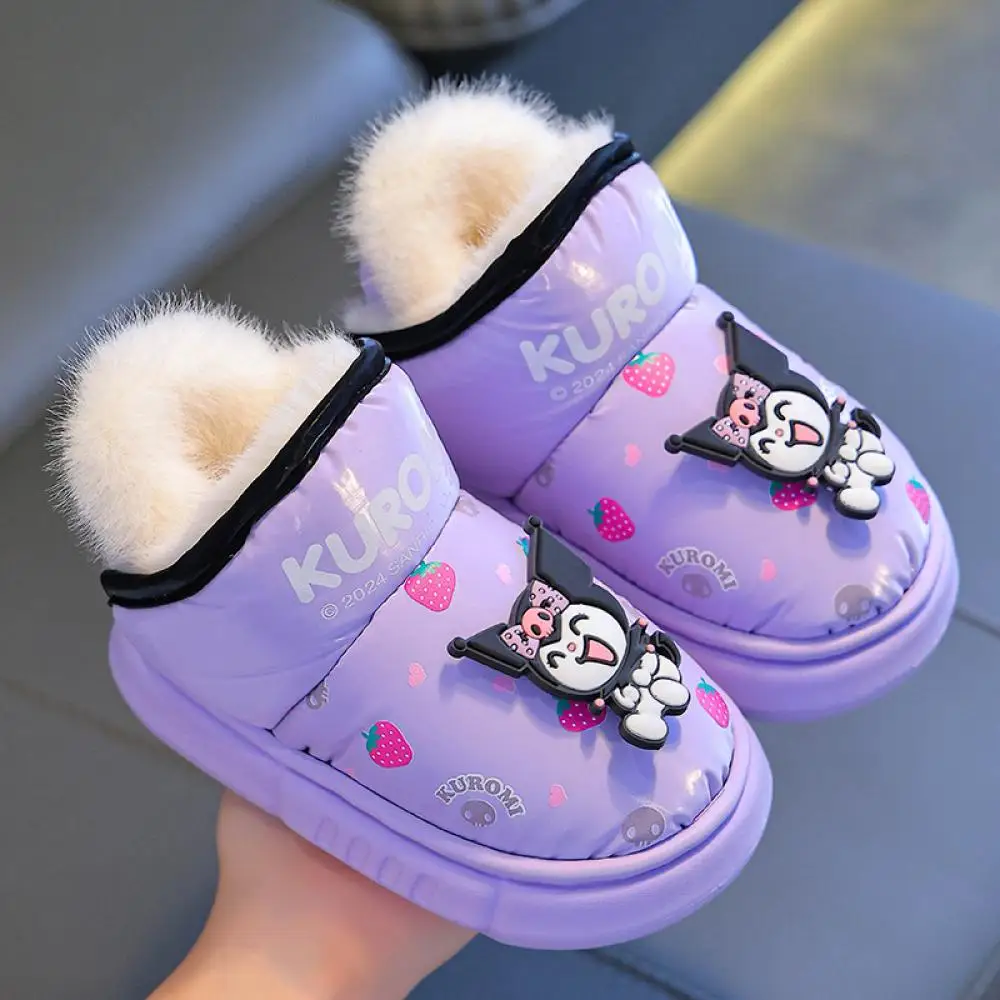 Kawaii Sanrioed Hello Kitty Kuromi Child Plush Slippers Anime Winter Cartoon Cotton Soft Bottom Anti Slip Warm Home Cotton Shoes