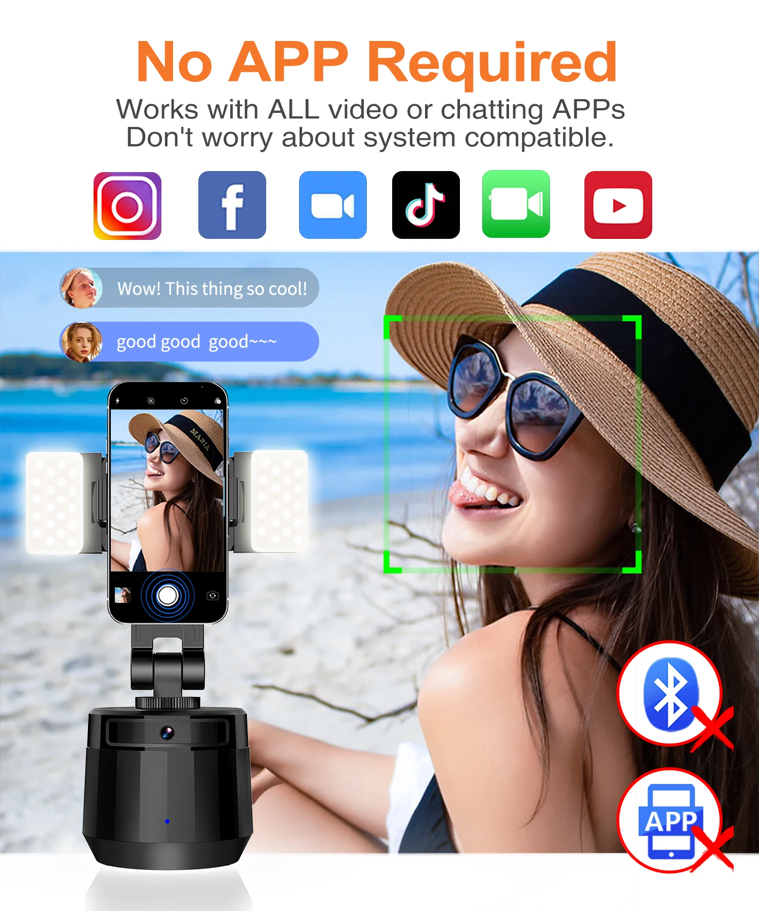 NULIER 360° Rotation AI Auto Tracking Stabilizer Smart Phone Holder Virtual Cameraman No APP WIFI Required with Tripod Stands