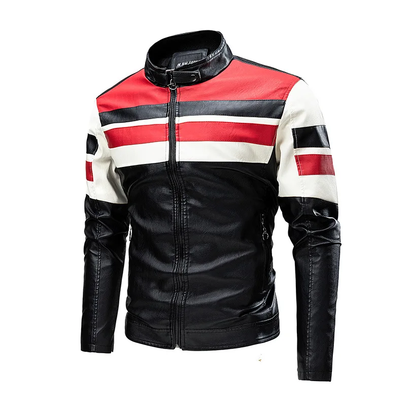 Vestes en cuir de moto à col montant pour hommes, coupe couvertes, cuir PU, qualité combinée, nouvelle mode masculine, automne, vestes