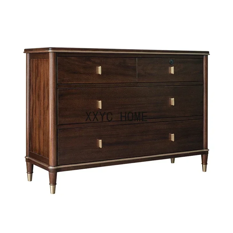 

Solid Wood Bedroom Chest of Drawers Fingerprint Lock Chest of Drawer Log Light Luxury New Chinese Furniture