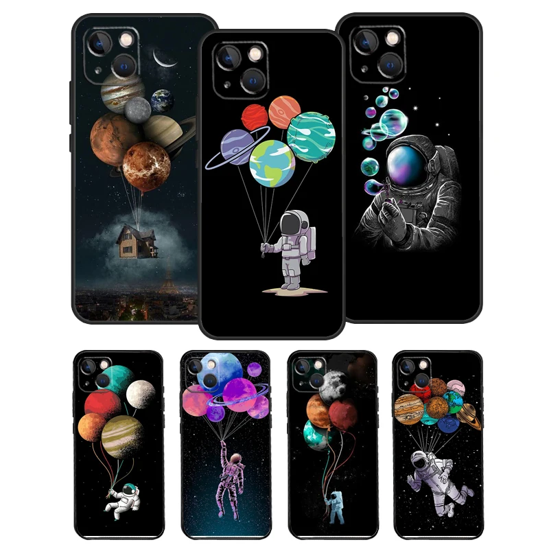 Astronaut Balloons Stars Space Planets Phone Case For iPhone 14 11 12 13 Pro X XR XS Max 6 6S 7 8 Plus SE 2020 Back Cover