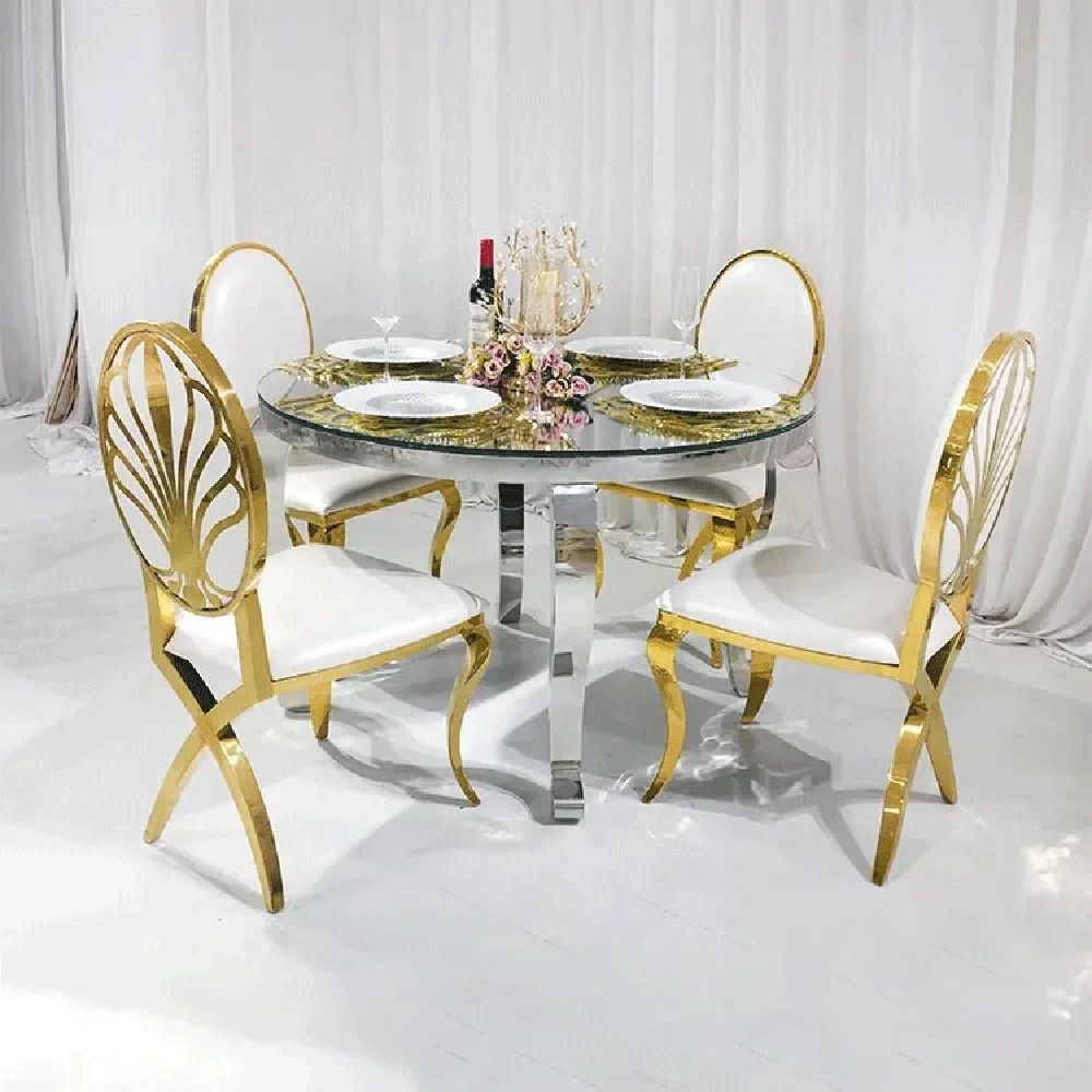 New Manufacturing Modern Mirror Glass Gold Stainless Steel Wedding Event Dining Table