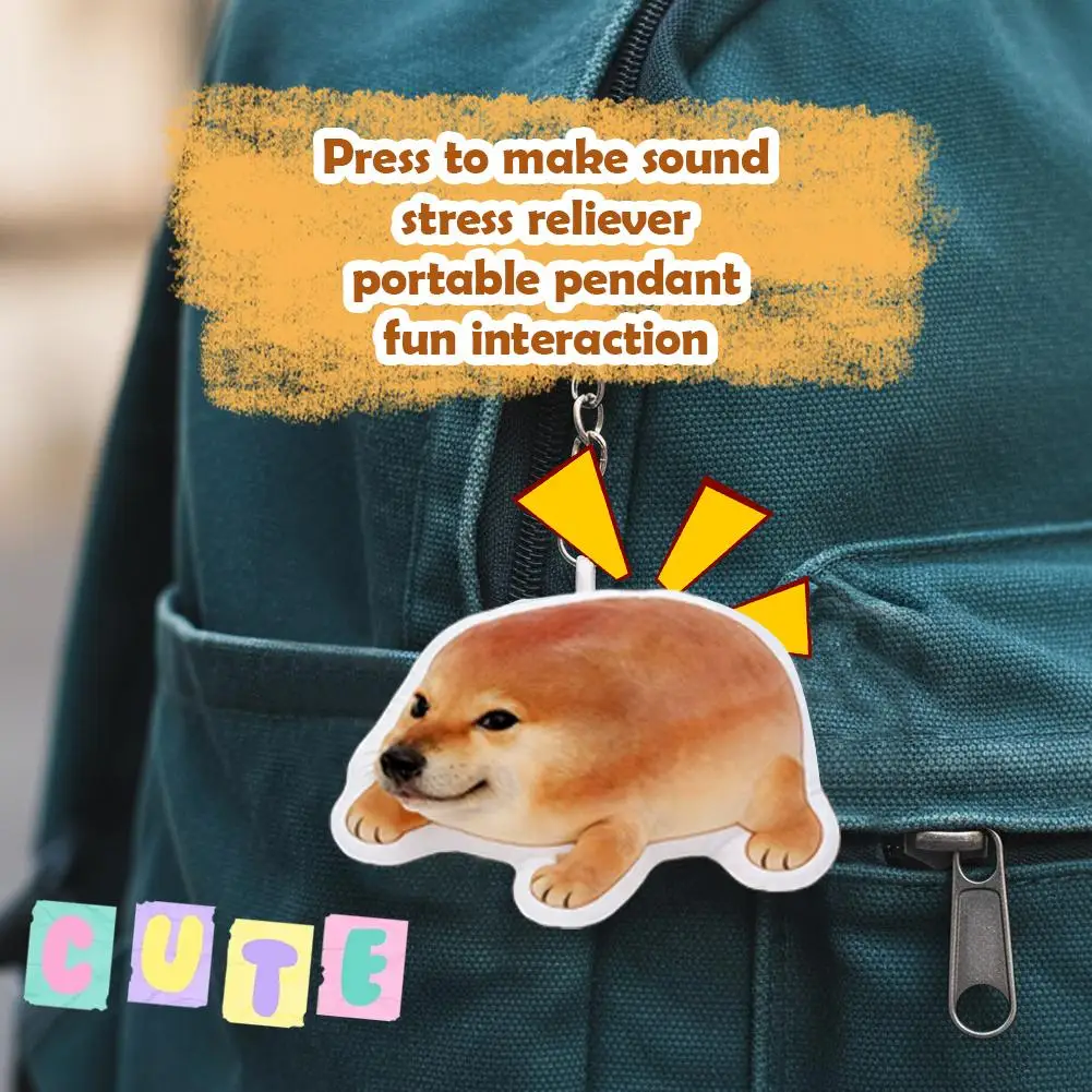 Cute Shiba Inu Stress Relief Pendant Funny Voice Keychain Talking Button Shiba Inu Fidget Toy Keyboard Clicker for Stress Relief