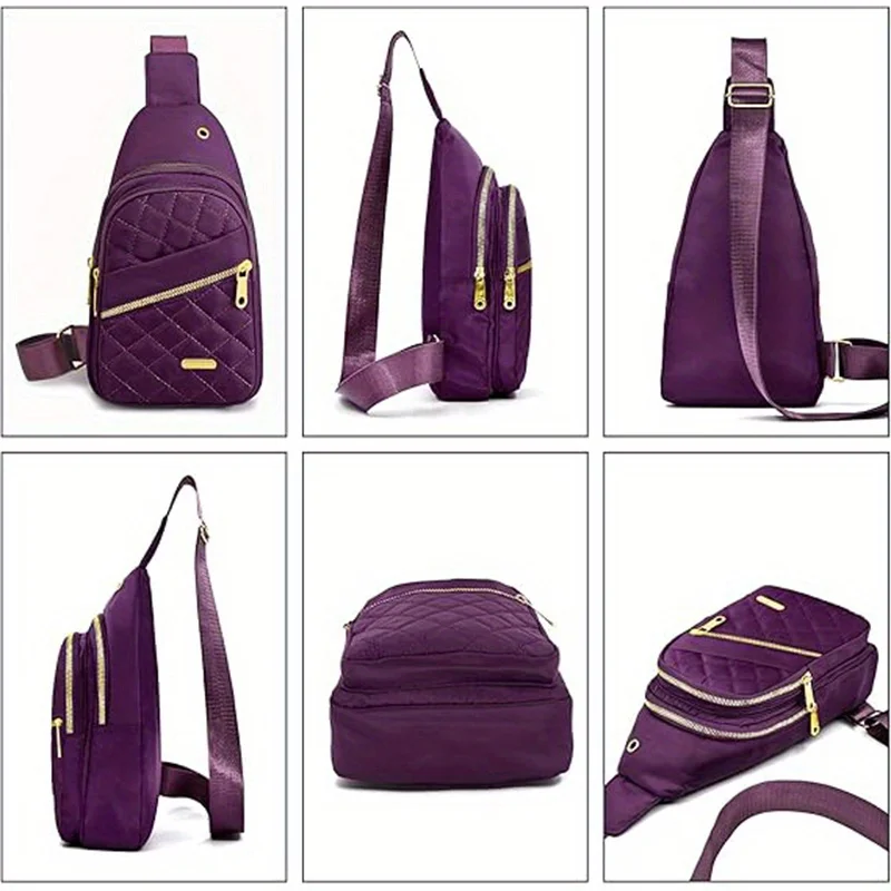Gesteppte Nylon-Umhängetasche mit Goldreißverschluss, Mehrtaschen-Crossbody-Taschen für Damen und Herren, Alltags-, Freizeit-, Reise-, Outdoor- und Sporttasche – Detail 34
