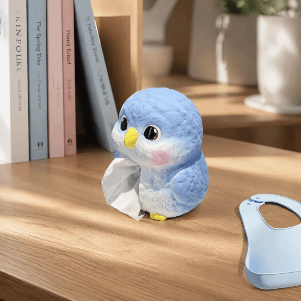 Creative Design Ceramic Tissue Box Ceramic Material Cartoon Blue Bird Desktop Tissue Holder Unique Storage Decor