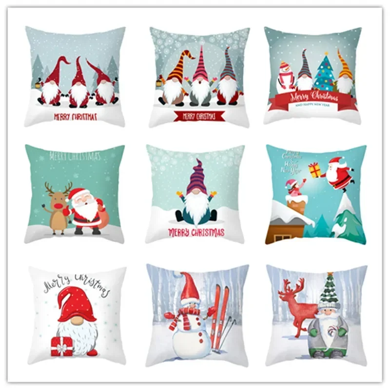 Christmas Cushion Cover Gnome Santa Sleigh Sofa Pillow   Ornament Navidad  Customizable