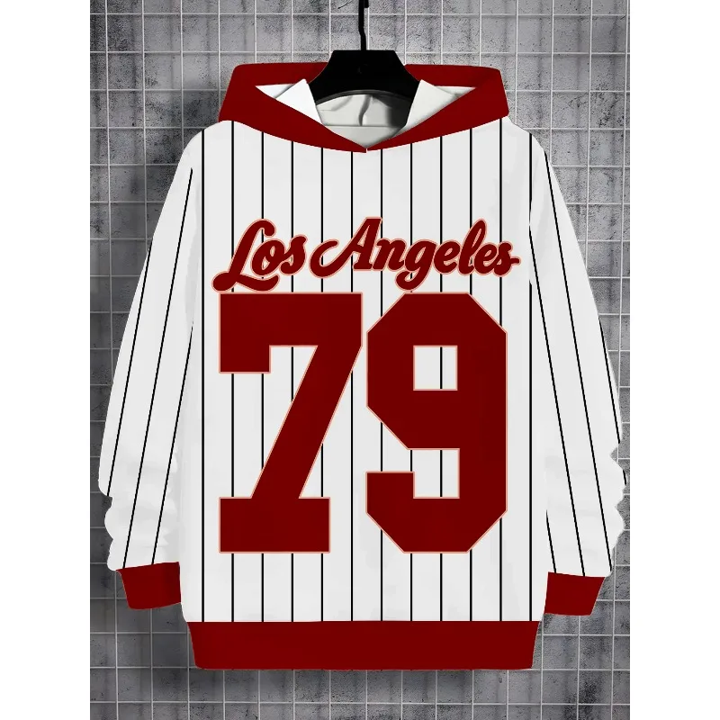 Kids Boys Vintage Los Angeles Number 79 Striped Hoodie Casual Pullover Sweatshirt Suitable For Outdoor And Birthday Gift