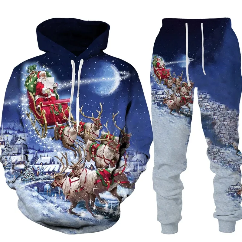 Hoodies Set Christmas Santa Claus Autumn Winter 3D Printing Boys Tracksuit Set Hoodies Pants Set Long Sleeve Boys Clothing Suits