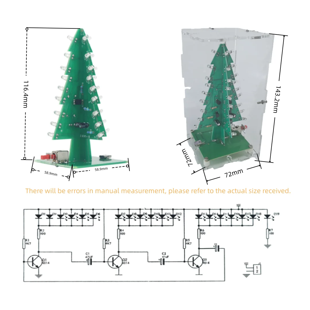 DIY Elektronik-Bausatz 3D Weihnachtsbaum Lötübungs-Elektronik-Wissenschafts-Montage-Set mit 7-Farben-Blink-LED-Leiterplatte – Detail 3