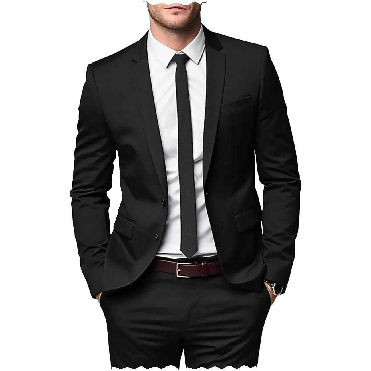 

Classic Black Men's Suits 2 Pieces Set Slim Fit Notch Lapel Jacket+Pants for Wedding Tuxedo Wedding Business Tailor Suits