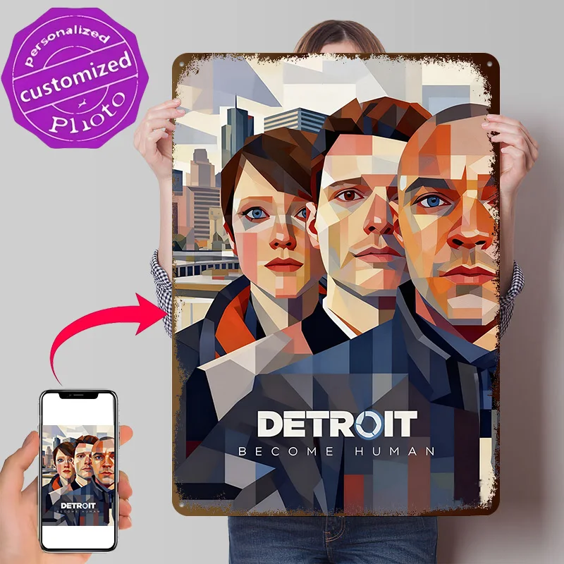 Detroit: Become Human 3D Printed Texture Poster Personalized Wall Art Retro Metal Tin Signs for Home Decor Ornaments Wand Deko