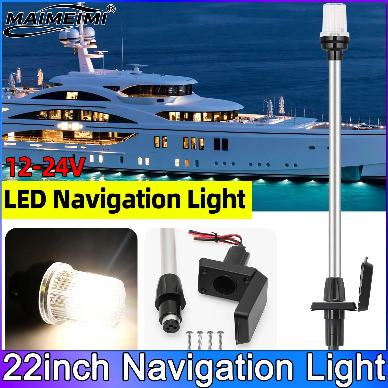 Boat Navigation Light 22 Inch LED Lights Anchor Lights for Marine Yacht Pontoons Fishing Boats Plug In Angled Base MAIMEIMI