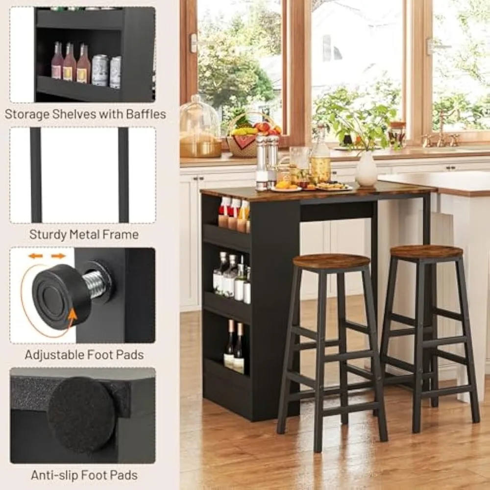 طقم طاولة بار مكون من 3 قطع، طاولة طعام مستطيلة وكرسيين مع أرفف تخزين، طقم مطبخ للمساحة الصغيرة، زاوية الإفطار #2