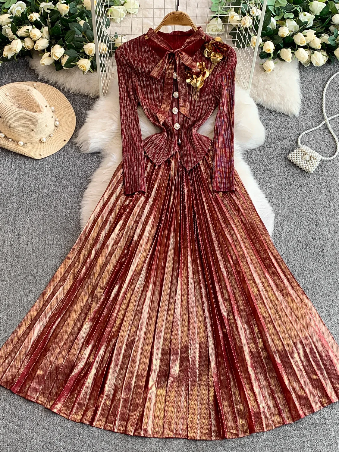 

Ele Long Dr женское платье с v-образным вырезом и металлическим цветком, роскошное утягивающее платье с высокой талией длиной до пола, Dr Ele Chic, сексуальное платье