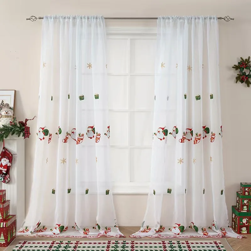 1PC White  Christmas Sheer Curtains for Living Room, Snowflake  Drapes for Bedroom, Xmas Holiday Winter Window drapes