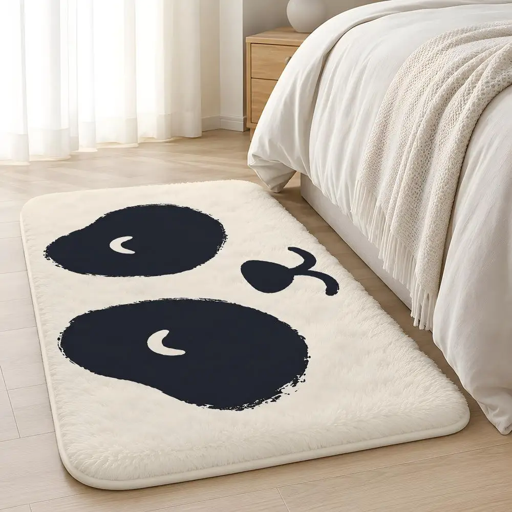 Adorable Panda Eyes Floor Mat Flannel Rug Non-Slip Absorbent Soft Washable Floor Mat For Entryway Hallway Bathroom Kitchen Decor