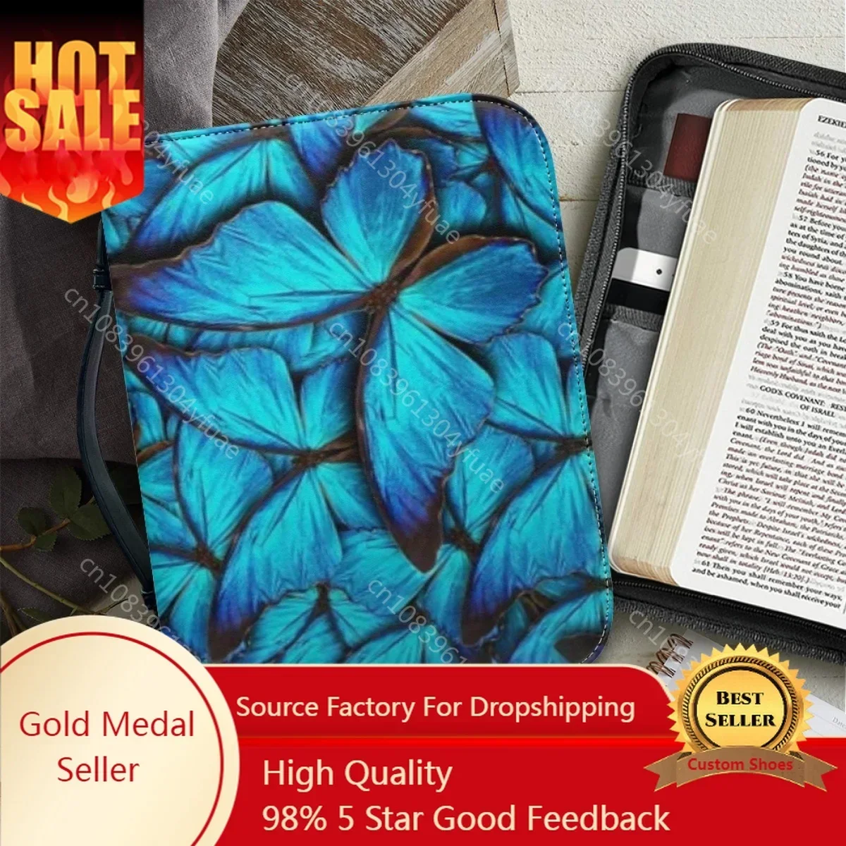 

Fashion Beautiful Butterfly Print Bible Cover Case Women's Leather Handbags Christianity Church Bible Bag Bible Storage Bags