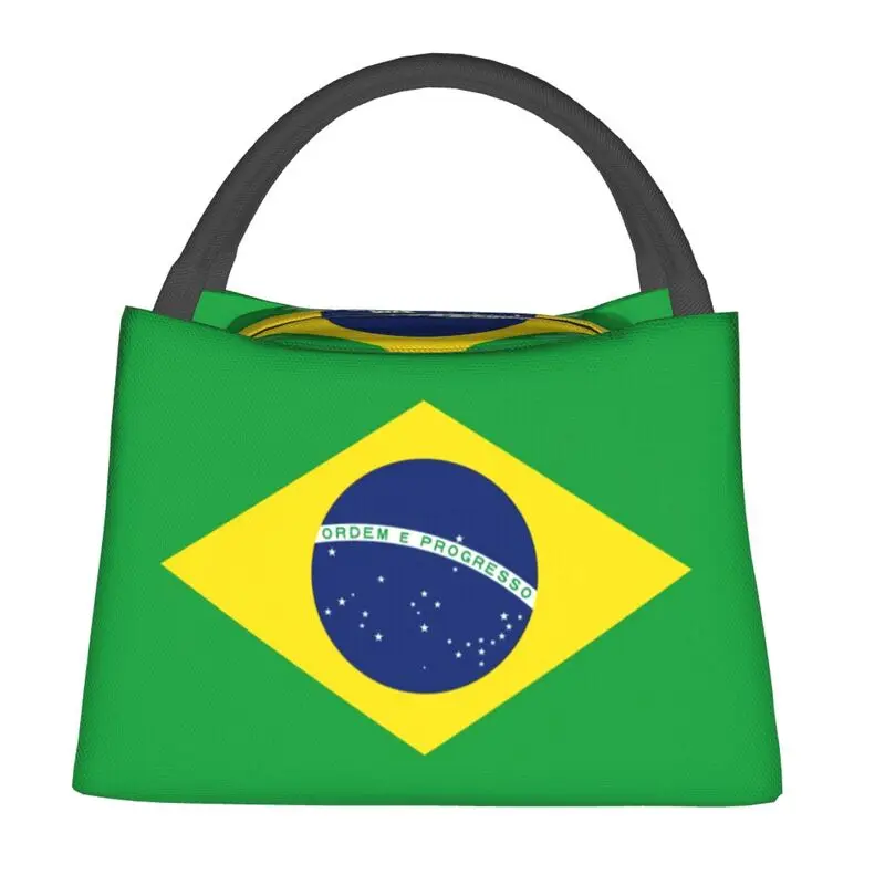 Custom Brazil Flag Insulated Lunch Bag for Outdoor Picnic Waterproof Thermal Cooler Lunch Box Women