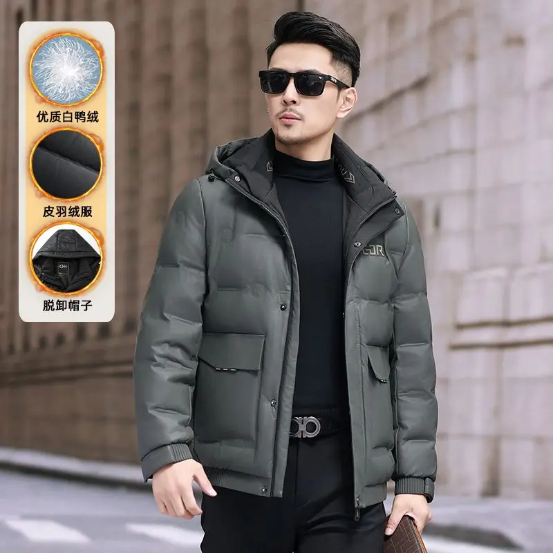 Natural Leather Puffer Jacket Men Winter Plus Size Sheepskin Hooded Duck Down Jacket Genuine Leather Down Coat Man Clothes New