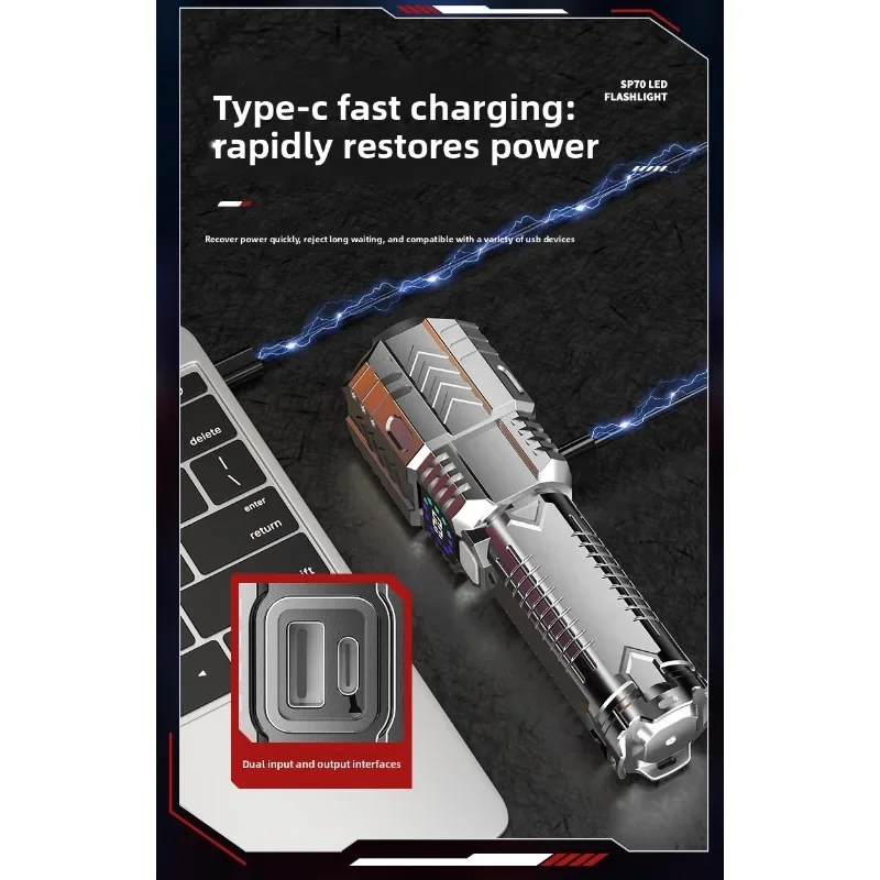 مصباح يدوي ليزر أبيض قابل لإعادة الشحن: زوومابلي، طويل المدى، وقت طويل للغاية، مؤشر طاقة رقمي، ضوء طوارئ