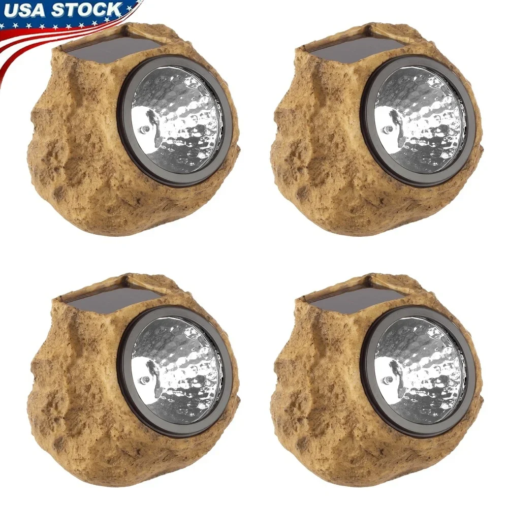 

Набор из 4 светодиодных солнечных каменных фонарей, наружное садовое освещение, беспроводное атмосферостойкое ландшафтное освещение, энергоэффективное, 8 люмен