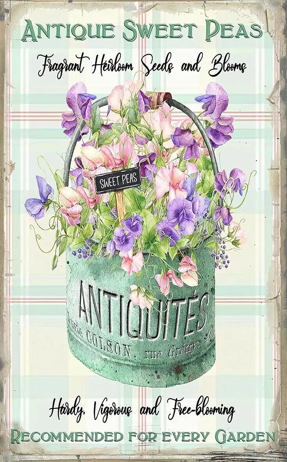 Krouterebs Antique Sweet Peas Vintage Style Metal Tin Sign Home,Living Room,Kitchen,Dining Room,Bedroom,Farmhouse,Wall Decoratio