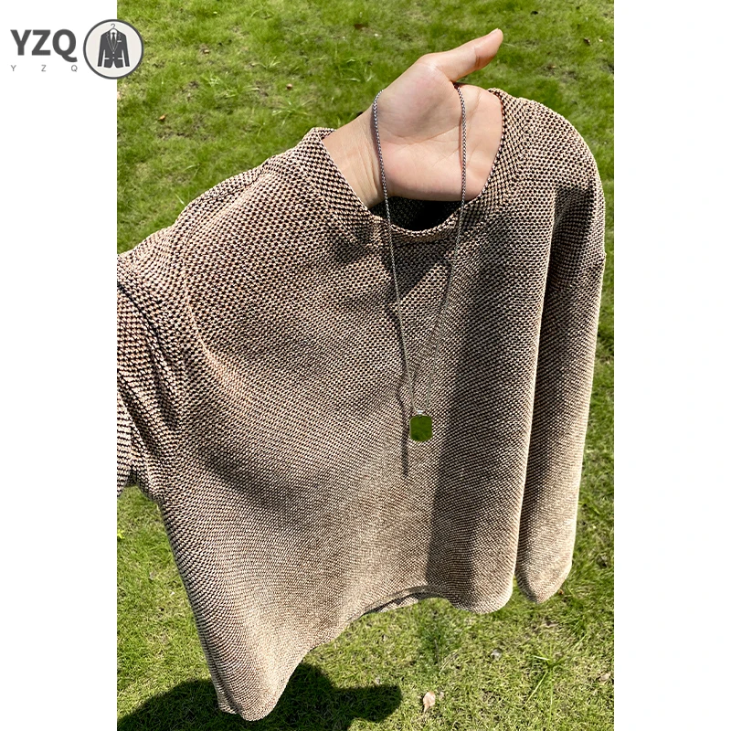 Men Loose Oversized Knit Top Crew Neck Long Sleeve Vintage Faded Wash Gradient Detail For Daily And Holiday Wear