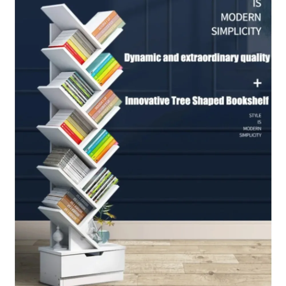 나무 모양 책장 다층 나무 바닥 스탠딩 옷장, 정리함 학생 데스크탑 벽 선반, 현대 책 가구 선반