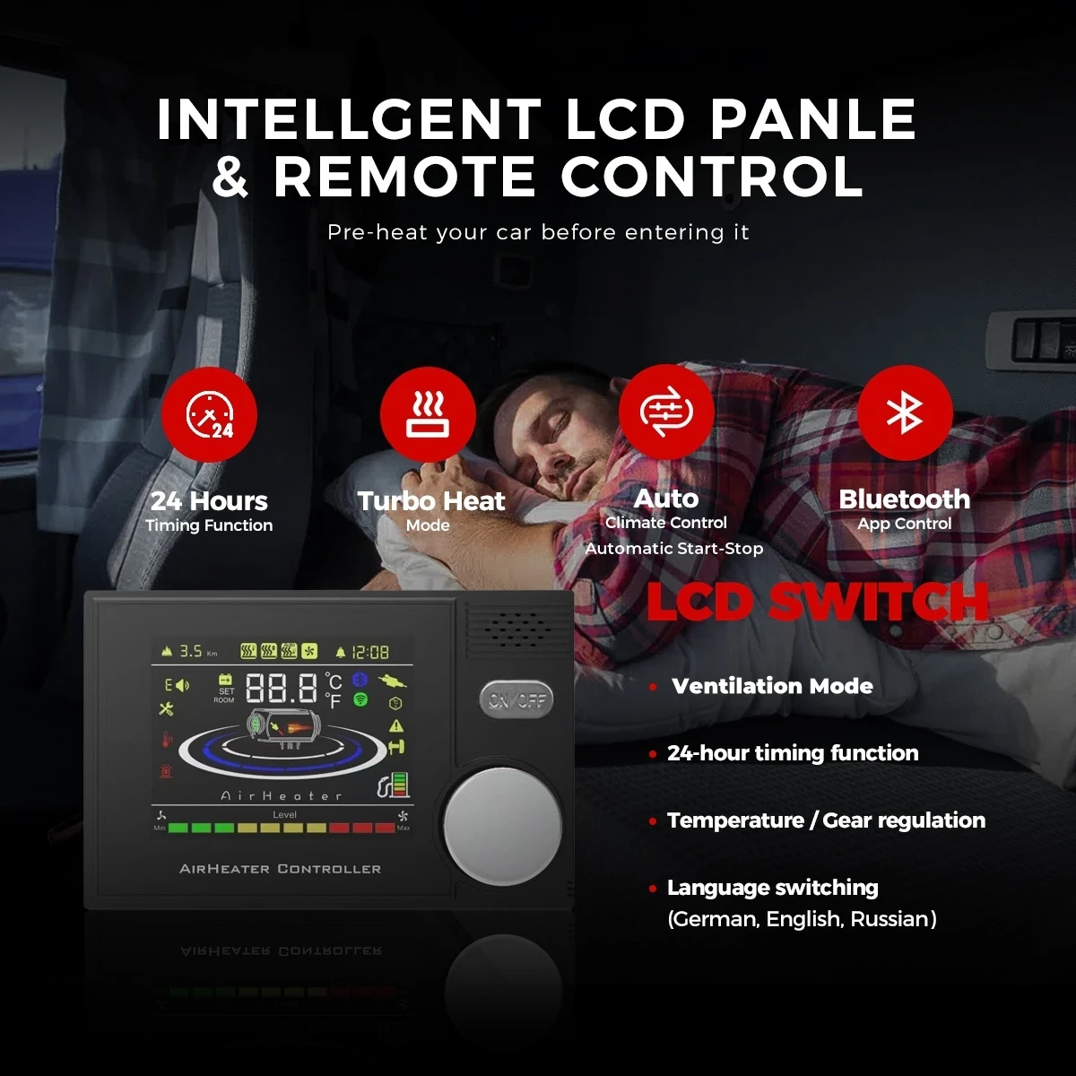 8KW 12V/24V/110-240V Ultra-Leiser Diesel-Luftheizer mit Bluetooth & LCD-Monitor, Standheizung für Auto, Wohnmobil, Zuhause, Camper und Zelt – Detail 8