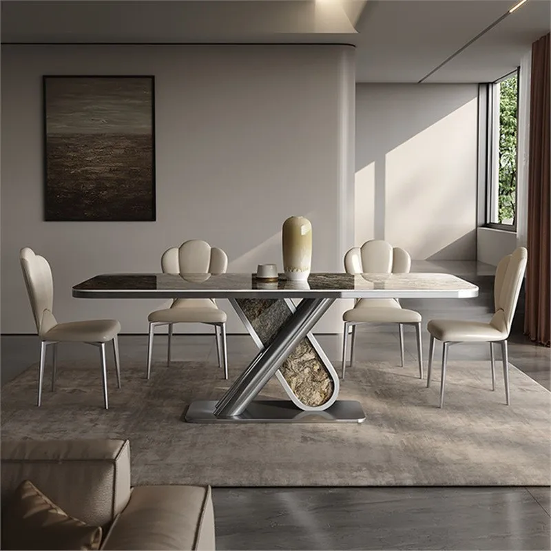 Light luxury rock slab dining table modern simple ultra-microcrystalline stone high-end new dining table and chair combination