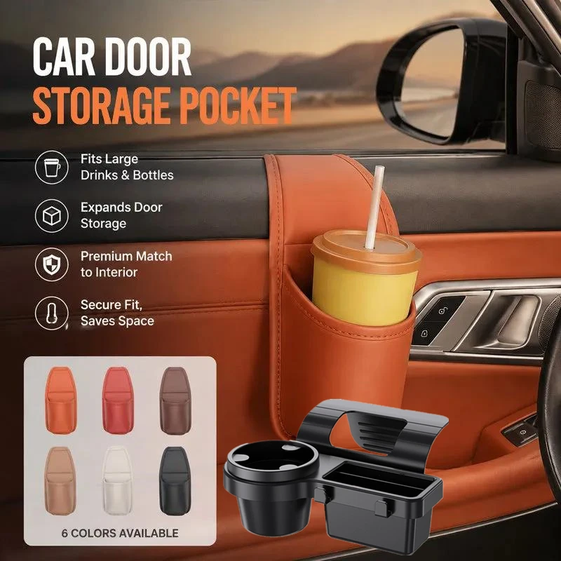 PU Car Door Cup Holder Multifunctional Adhesive Storage Pocket Auto Door Mount Drink Bottle Holder Phone Sundries Storage Bag