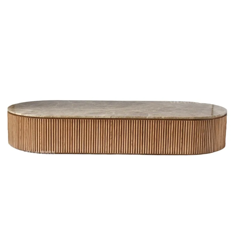 Modern luxury grey solid wood coffee table set expandable natural marble dark living room