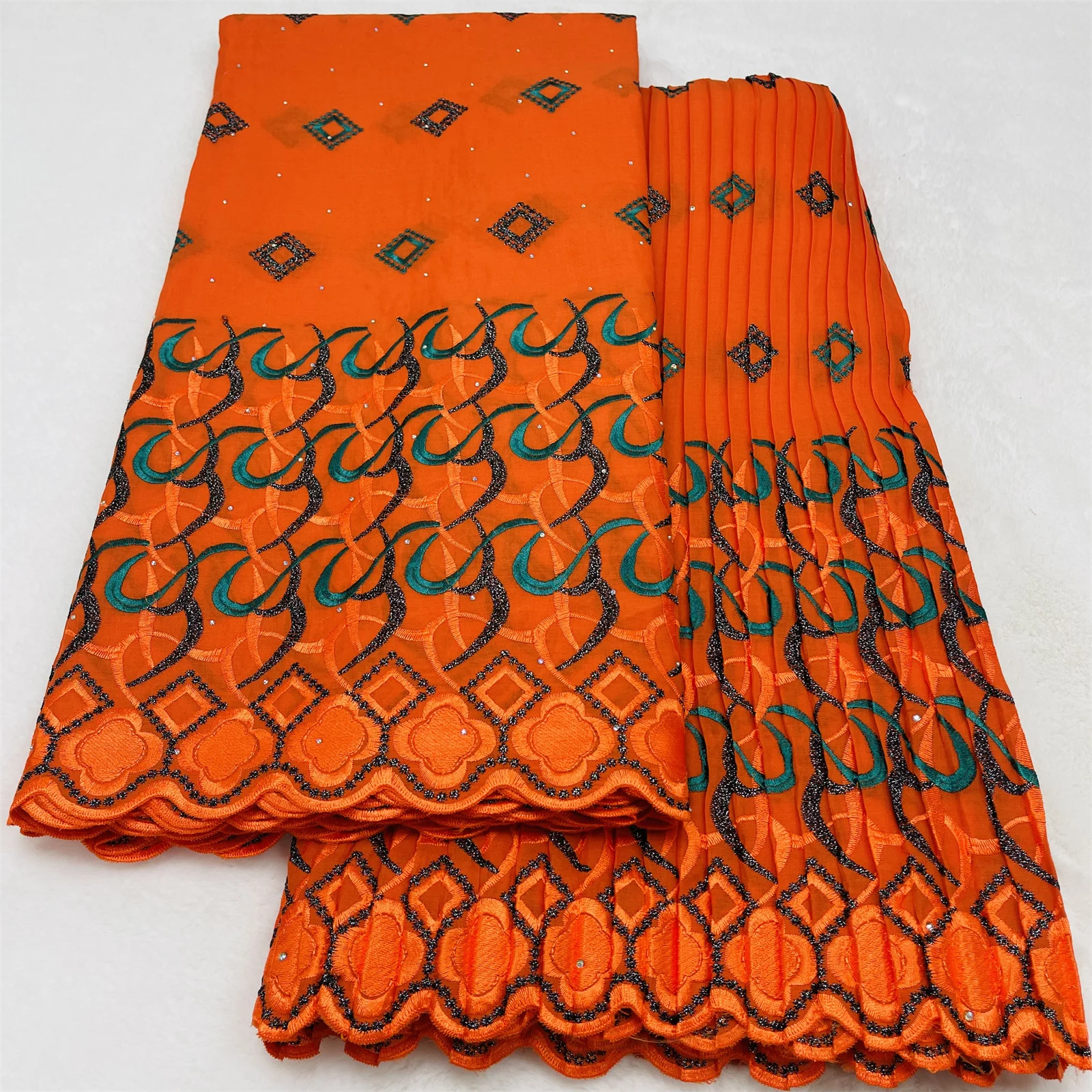 

African Satin Cotton Lace Fabrics 2025 High Quality Swiss Voile Lace Fabric 5+5 Yard Stones Nigerian Lace Fabric For Party Dress