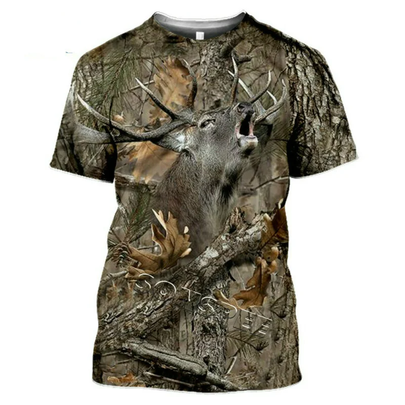 Camisetas de caza de camuflaje Vintage para hombres, camisetas con estampado Animal, camiseta informal de gran tamaño 3d, ropa de calle Retro, Top