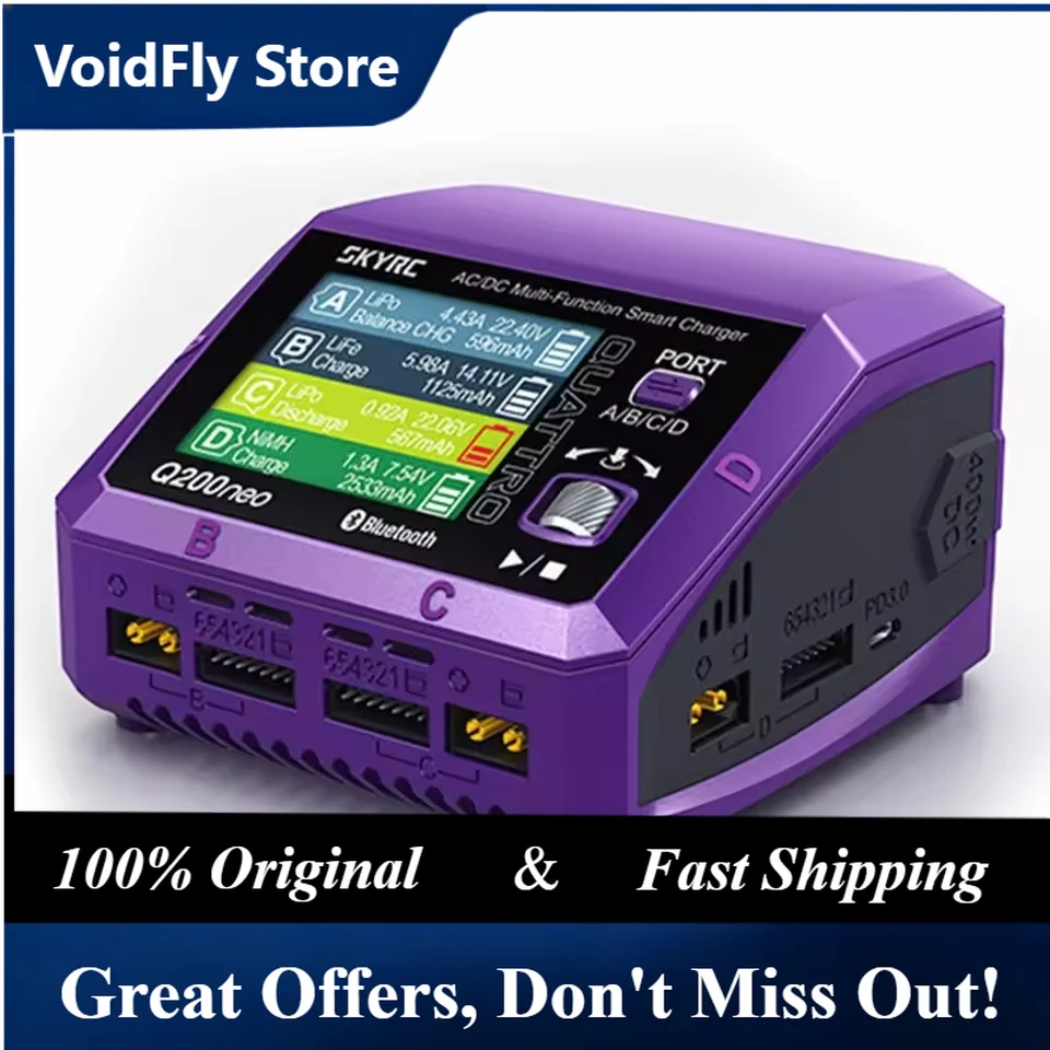 VoidFly SkyRC Q200neo 4 Channel AC 200W DC 400W 10A*4 Multi-Function Smart Charger for 1-6S Lipo LiHV LiFe LiIon 2-15S NiMH NICD