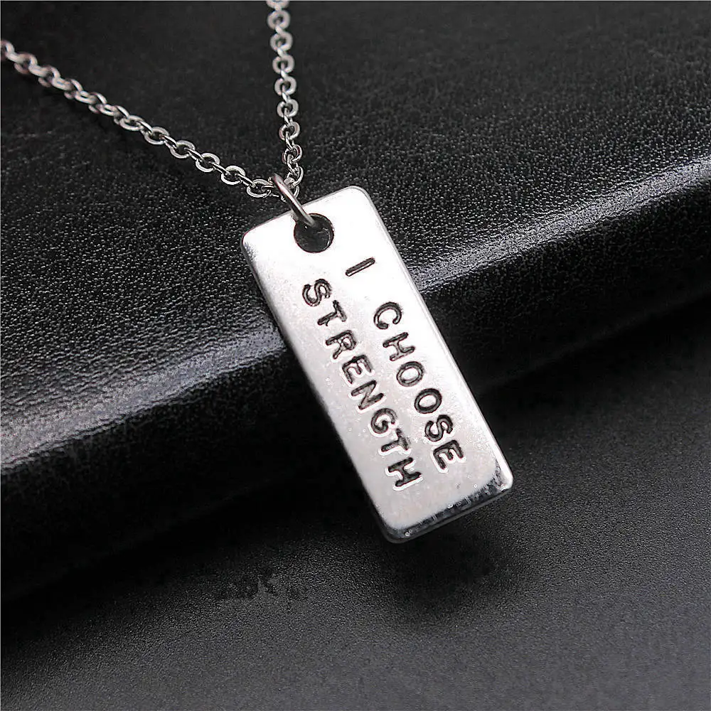 1pcs I Choose Strength Necklace For Girls Couple Pendants Jewelry Vintage Chain Length 40+5cm