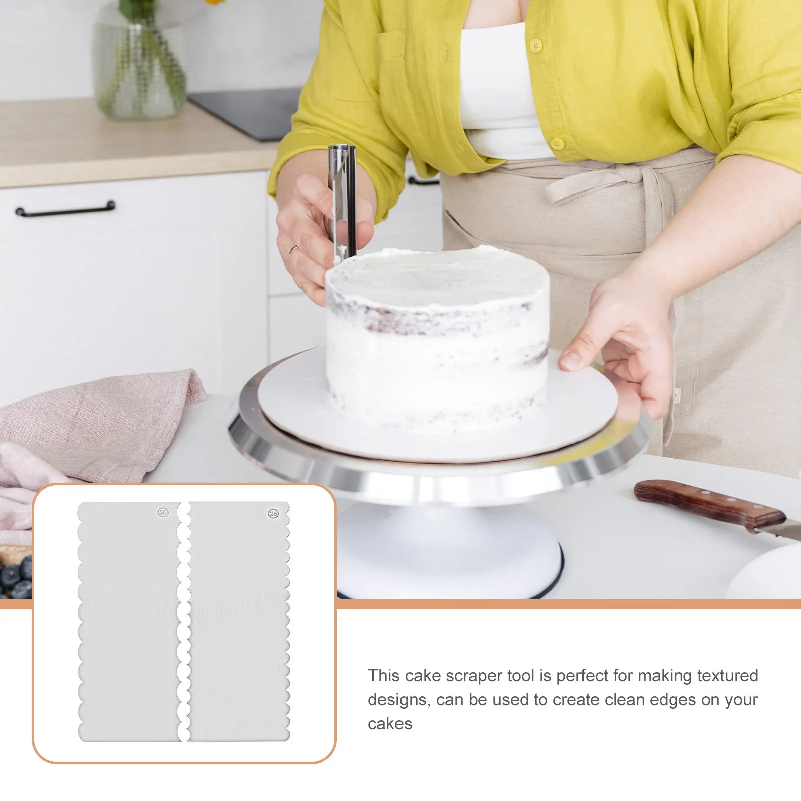 2Pcs Premium Stainless Steel Cake Scraper Smoother Tool for Leveling Textured Designs on Cakes Baking Decorating Essentials